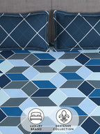 Story@home Arena Blue & Grey Geometric Printed 180 TC Queen Bedsheet & 2 Pillow Covers - Distacart