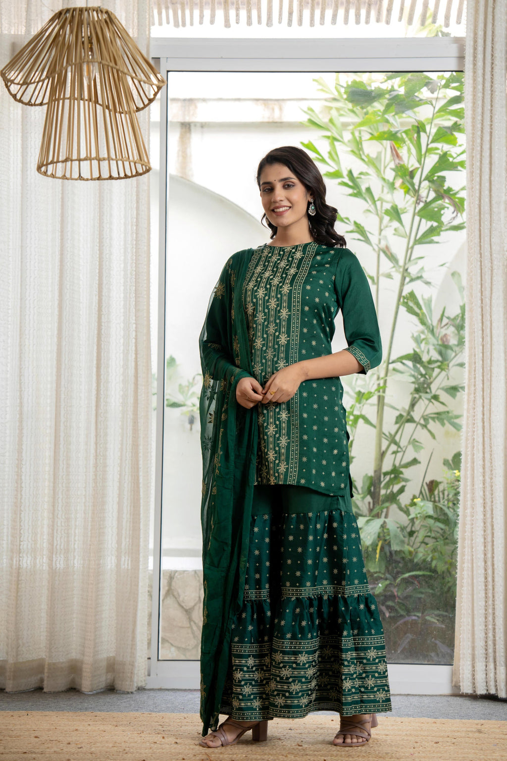 Juniper Women's Green Viscose Rayon Self Design Sharara Set - Distacart