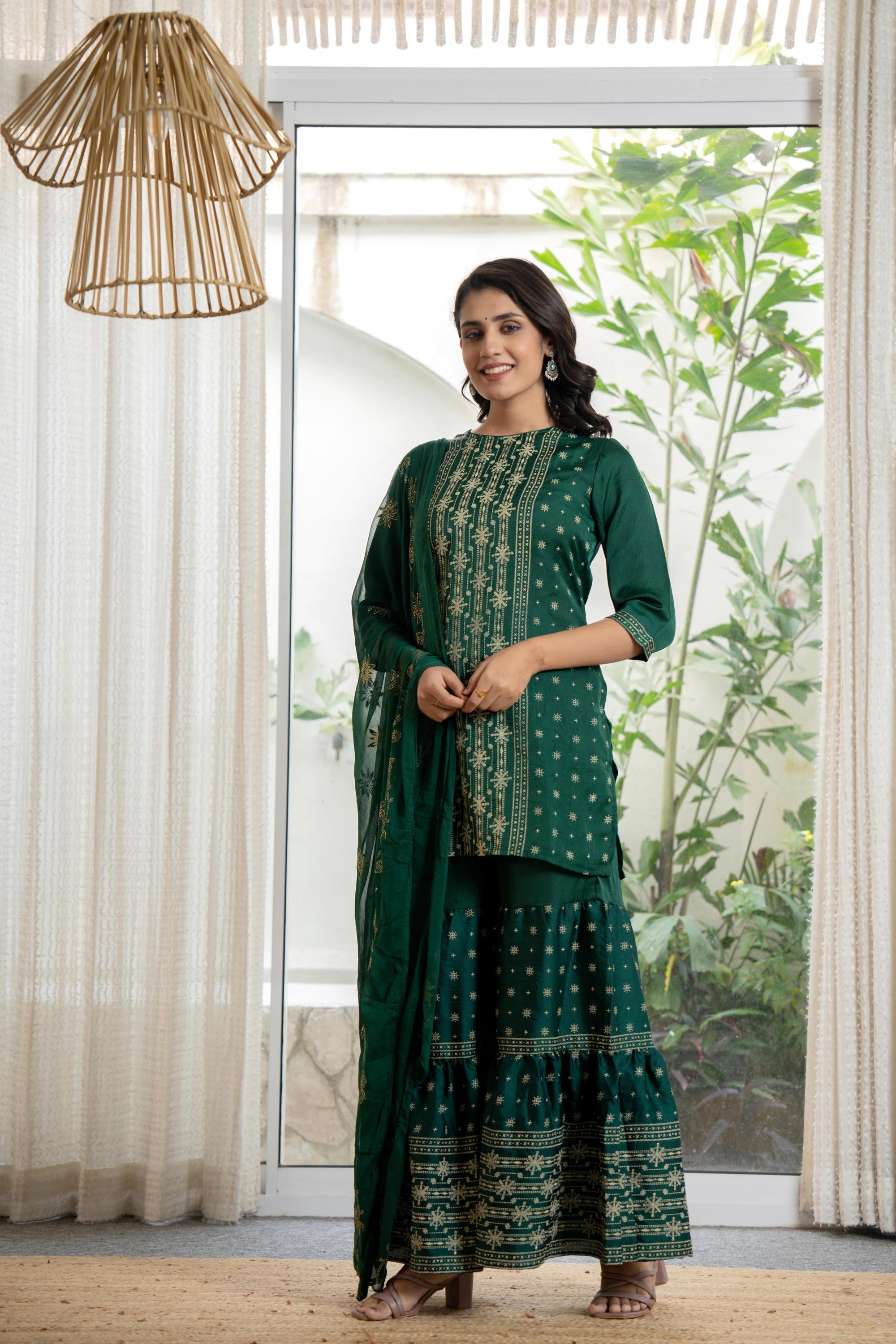 Juniper Women's Green Viscose Rayon Self Design Sharara Set - Distacart