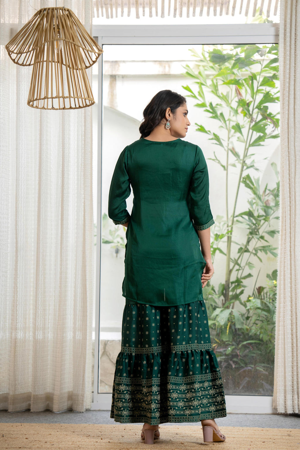 Juniper Women's Green Viscose Rayon Self Design Sharara Set - Distacart