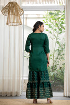 Juniper Women's Green Viscose Rayon Self Design Sharara Set - Distacart