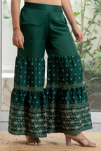Juniper Women's Green Viscose Rayon Self Design Sharara Set - Distacart