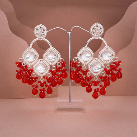 Tehzeeb Creations Gold Polish Red Colour Earrings