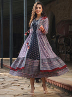 Juniper Women's Juniper Women's Lavender Cambric Printed With Embroidery Flared Dress - Distacart