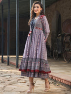 Juniper Women's Juniper Women's Lavender Cambric Printed With Embroidery Flared Dress - Distacart