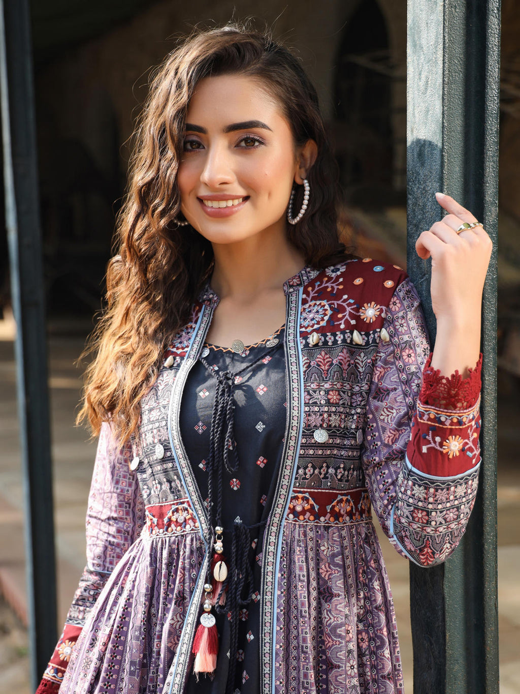 Juniper Women's Juniper Women's Lavender Cambric Printed With Embroidery Flared Dress - Distacart