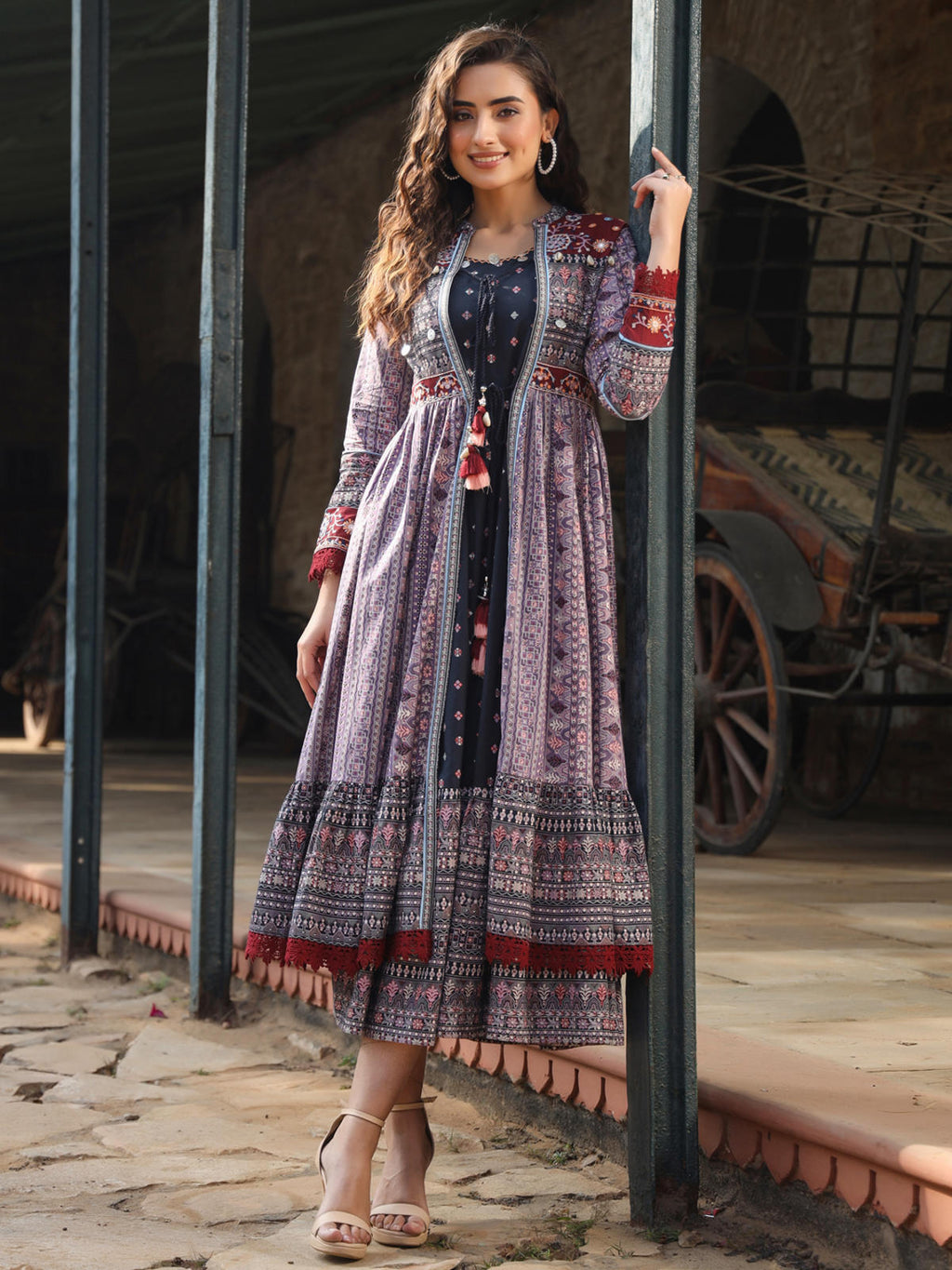 Juniper Women's Juniper Women's Lavender Cambric Printed With Embroidery Flared Dress - Distacart