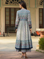 Juniper Women's Juniper Women's Sky Blue Cambric Printed With Embroidery Flared Dress - Distacart