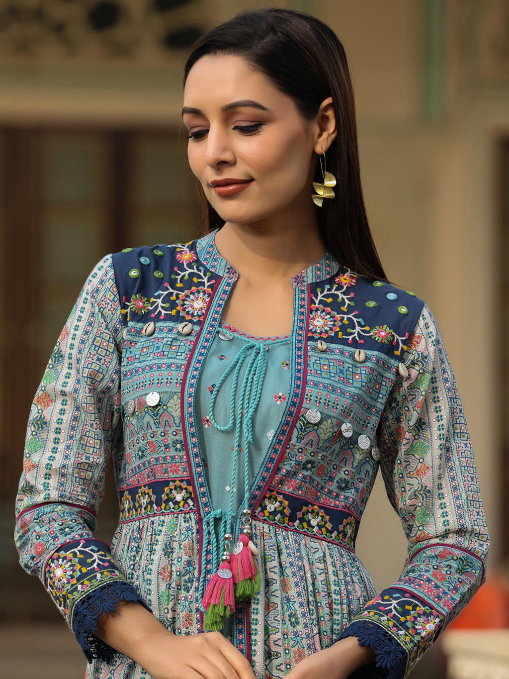Juniper Women's Juniper Women's Sky Blue Cambric Printed With Embroidery Flared Dress - Distacart