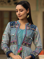 Juniper Women's Juniper Women's Sky Blue Cambric Printed With Embroidery Flared Dress - Distacart