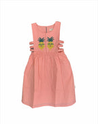 ArthLife Peach Pineapple Embroidered Dress