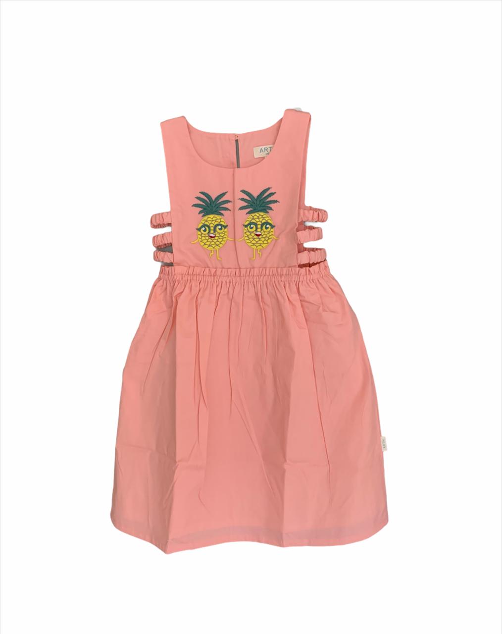 ArthLife Peach Pineapple Embroidered Dress