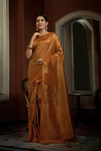 Vardha Ochre Yellow Golden Zari Kanjeevaram Silk Saree