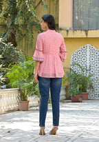 Juniper Women's Peach Ethnic Motif Printed Georgette Tunic With Sequins & Doris
