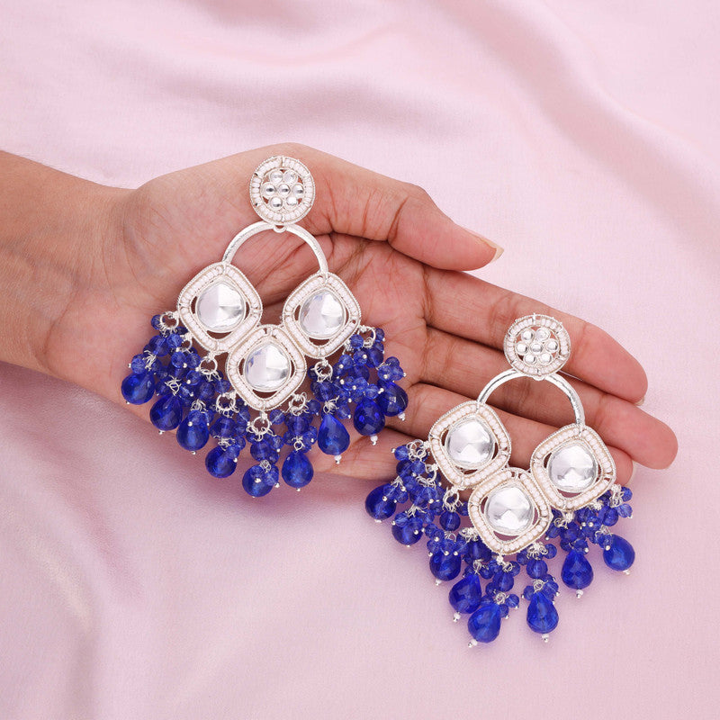 Tehzeeb Creations Gold Polish Royal Blue Colour Earrings - Distacart