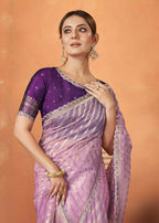 Violet Organza Silk Woven Design Saree With Unstitched Blouse Piece - Norita Royal Pradha