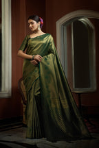 Vardha Myrtle Green Golden Zari Kanjeevaram Silk Saree