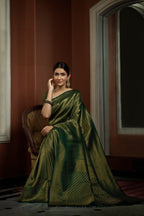 Vardha Myrtle Green Golden Zari Kanjeevaram Silk Saree