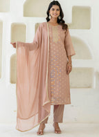 Vellora Chanderi Silk Peach Casual Wear Embroidery Work Readymade Salwar Suit - Distacart