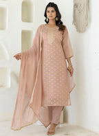 Vellora Chanderi Silk Peach Casual Wear Embroidery Work Readymade Salwar Suit - Distacart