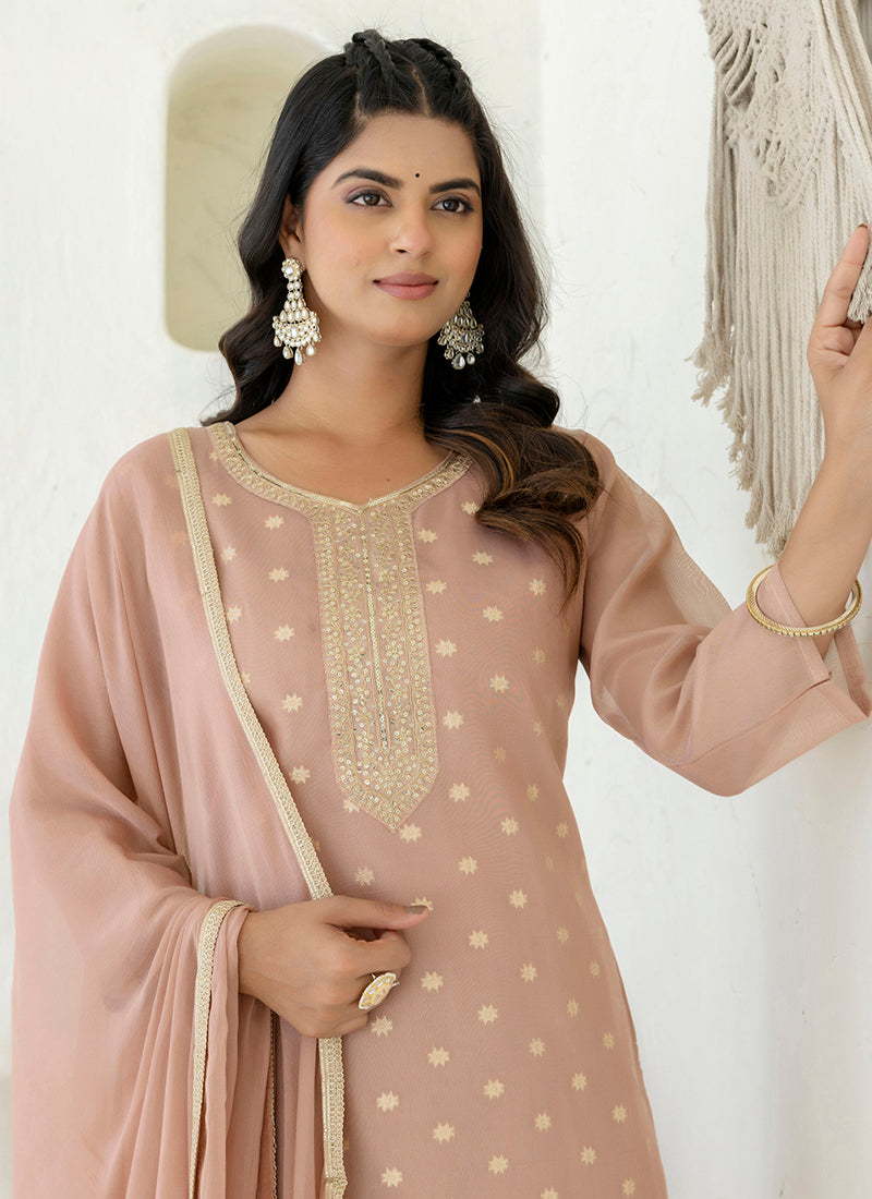 Vellora Chanderi Silk Peach Casual Wear Embroidery Work Readymade Salwar Suit - Distacart