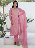 Vellora Chanderi Silk Pink Casual Wear Embroidery Work Readymade Salwar Suit - Distacart
