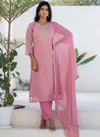 Vellora Chanderi Silk Pink Casual Wear Embroidery Work Readymade Salwar Suit - Distacart