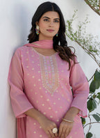Vellora Chanderi Silk Pink Casual Wear Embroidery Work Readymade Salwar Suit - Distacart