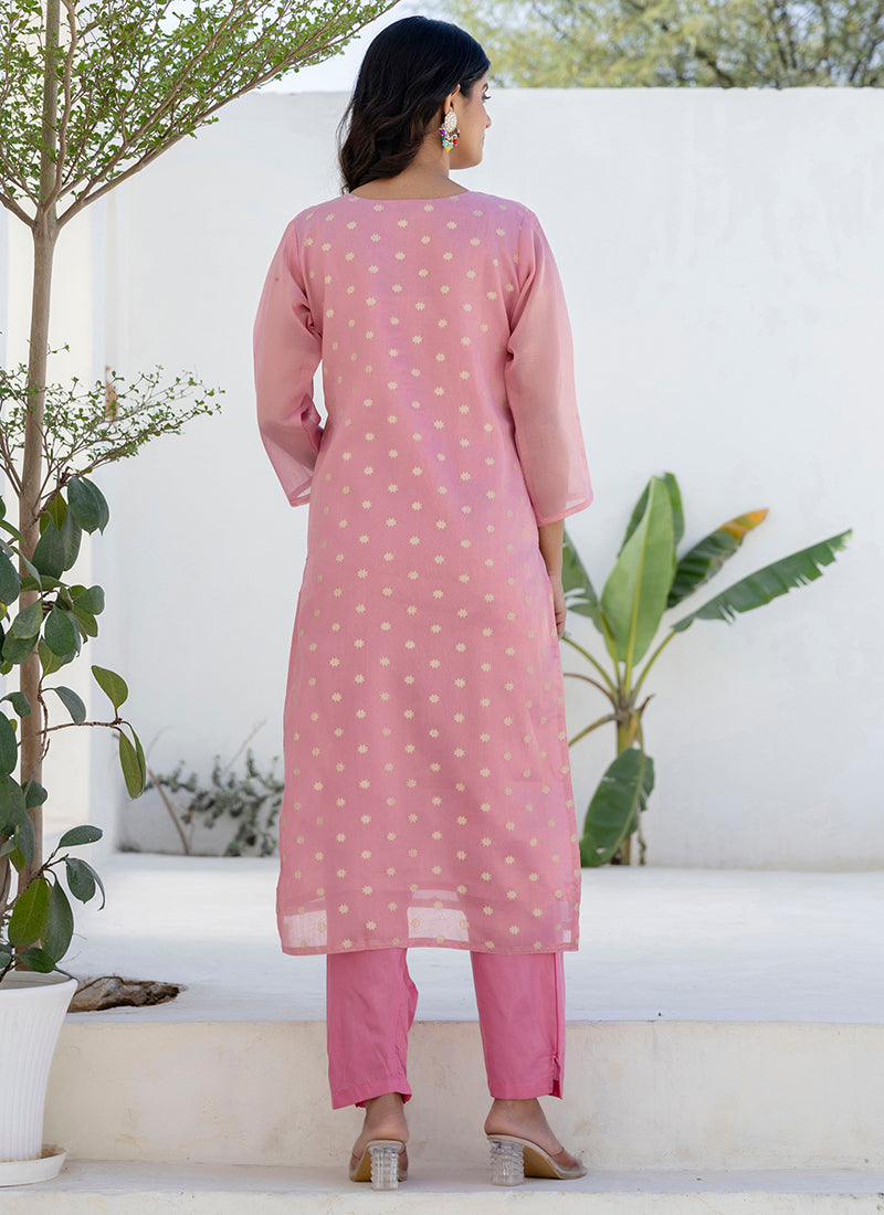 Vellora Chanderi Silk Pink Casual Wear Embroidery Work Readymade Salwar Suit - Distacart