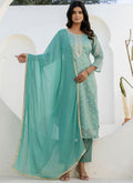 Vellora Chanderi Silk Sea Green Casual Wear Embroidery Work Readymade Salwar Suit - Distacart
