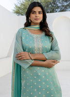 Vellora Chanderi Silk Sea Green Casual Wear Embroidery Work Readymade Salwar Suit - Distacart