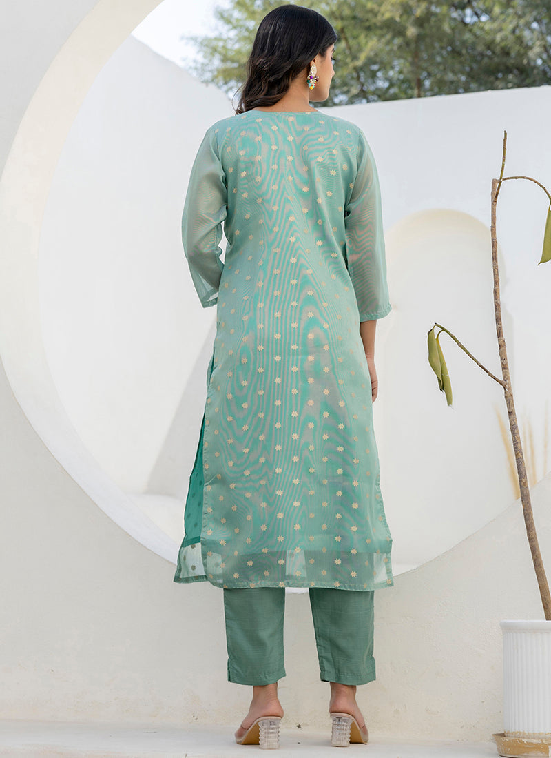 Vellora Chanderi Silk Sea Green Casual Wear Embroidery Work Readymade Salwar Suit - Distacart