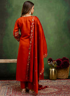 Vellora Silk Blend Rust Orange Party Wear Embroidery Work Readymade Salwar Suit - Distacart