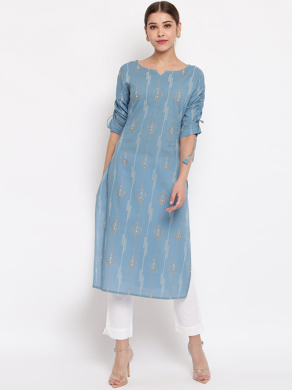 Janasya Blue Printed Straight Kurta - Distacart