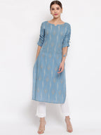 Janasya Blue Printed Straight Kurta - Distacart