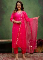 Vellora Silk Blend Rani Pink Casual Wear Embroidery Work Readymade Salwar Suit - Distacart
