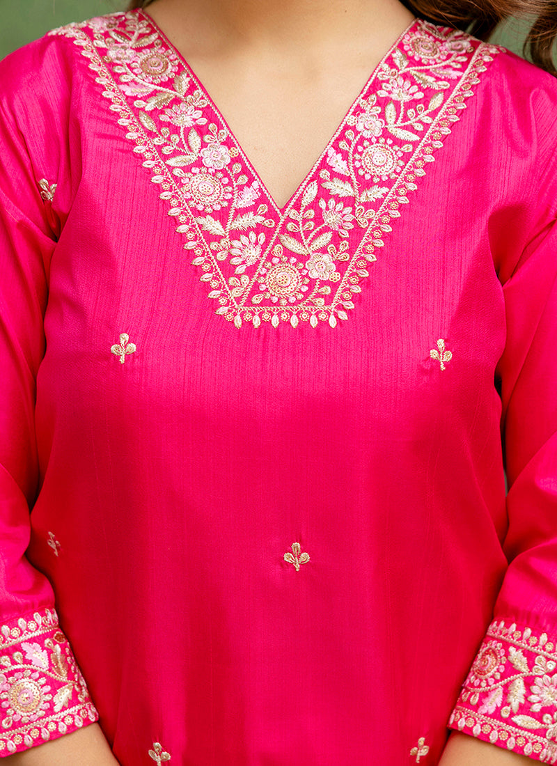 Vellora Silk Blend Rani Pink Casual Wear Embroidery Work Readymade Salwar Suit - Distacart