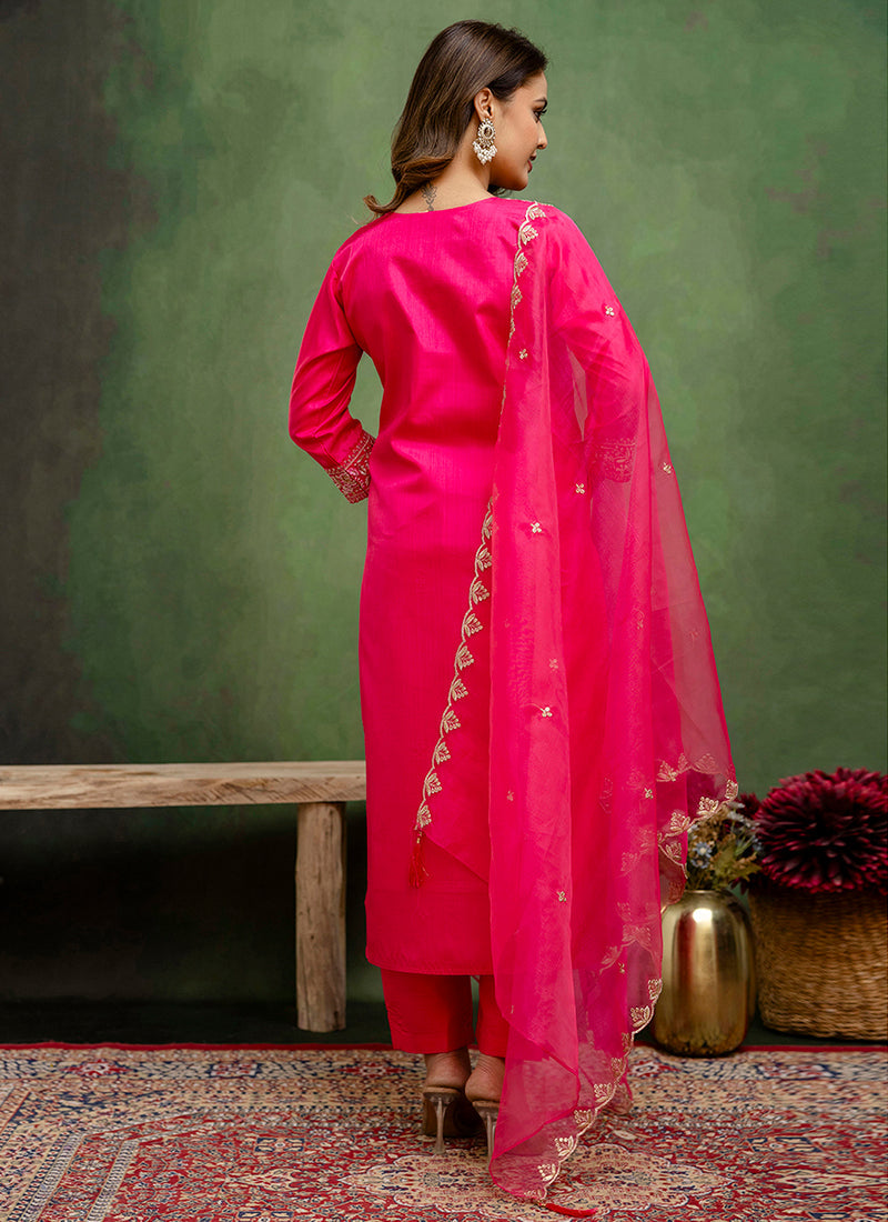 Vellora Silk Blend Rani Pink Casual Wear Embroidery Work Readymade Salwar Suit - Distacart