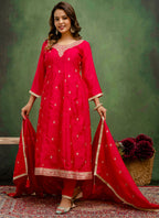 Vellora Silk Blend Rani Pink Casual Wear Embroidery Work Readymade Salwar Suit - Distacart