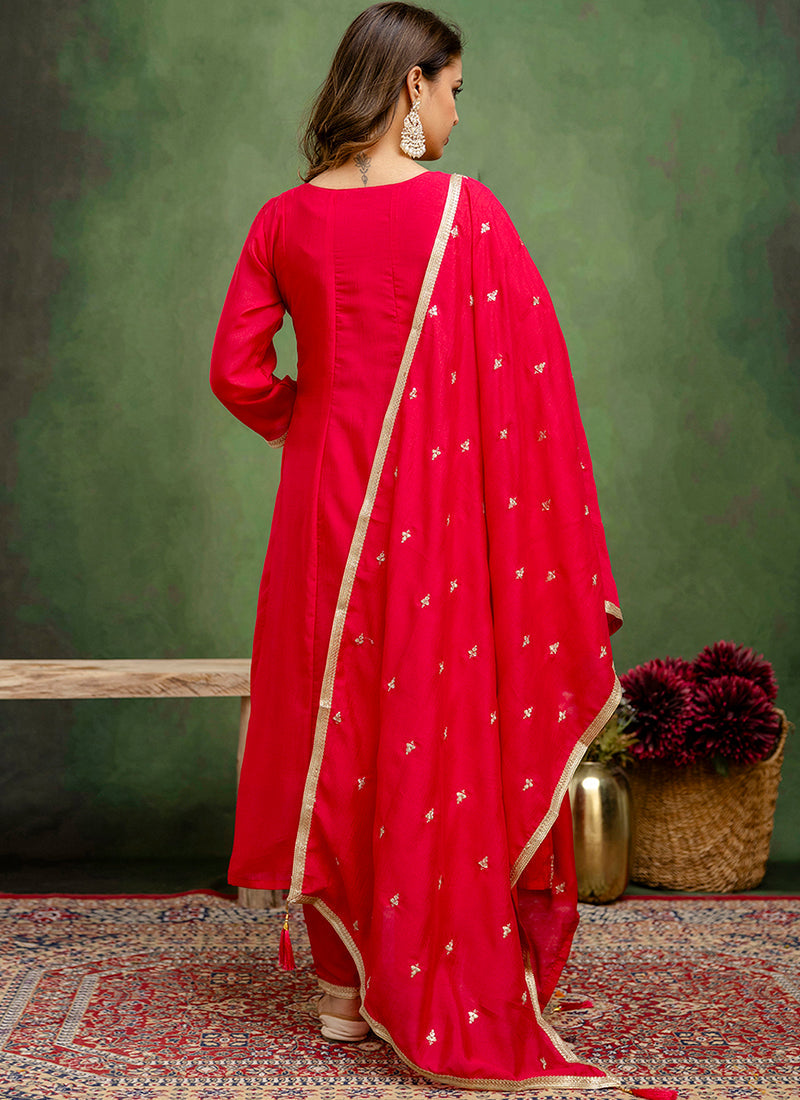 Vellora Silk Blend Rani Pink Casual Wear Embroidery Work Readymade Salwar Suit - Distacart