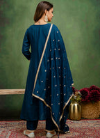 Vellora Silk Blend Navy Blue Casual Wear Embroidery Work Readymade Salwar Suit - Distacart