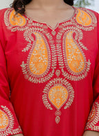 Vellora Viscose Rayon Red Casual Wear Embroidery Work Readymade Salwar Suit - Distacart
