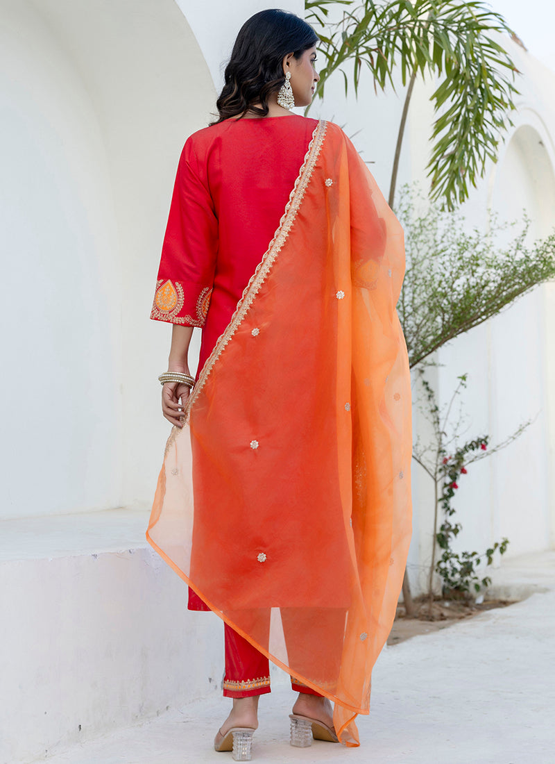 Vellora Viscose Rayon Red Casual Wear Embroidery Work Readymade Salwar Suit - Distacart