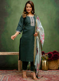 Vellora Cotton Blend Dark Green Casual Wear Embroidery Work Readymade Salwar Suit - Distacart