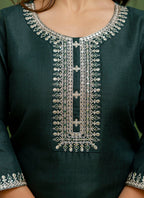 Vellora Cotton Blend Dark Green Casual Wear Embroidery Work Readymade Salwar Suit - Distacart