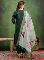 Vellora Cotton Blend Dark Green Casual Wear Embroidery Work Readymade Salwar Suit - Distacart