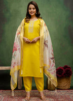 Vellora Cotton Blend Lime Green Casual Wear Embroidery Work Readymade Salwar Suit - Distacart