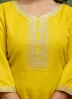 Vellora Cotton Blend Lime Green Casual Wear Embroidery Work Readymade Salwar Suit - Distacart