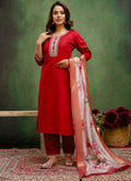 Vellora Cotton Blend Red Casual Wear Embroidery Work Readymade Salwar Suit - Distacart