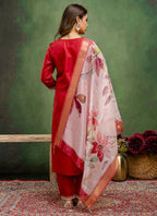 Vellora Cotton Blend Red Casual Wear Embroidery Work Readymade Salwar Suit - Distacart